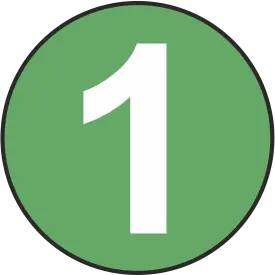 A white number 1 centered on a green circular background with a black border.