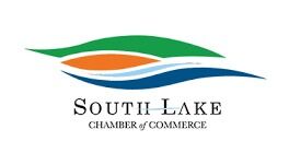 South Lake Chamber of Commerce logo with green, orange, and blue wave-like shapes above the organization’s name in black text.