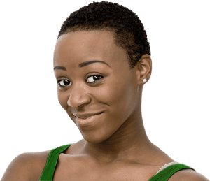 Woman with short curly hair wearing a green top and stud earrings, smiling slightly with a neutral background. Woman with short curly hair wearing a green top and stud earrings, smiling slightly with a neutral background.