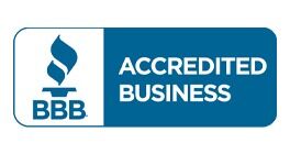 BBB Accredited Business logo featuring a blue torch symbol on the left and the words Accredited Business on the right in a blue rectangle.